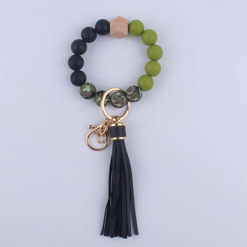 Wholesale Silicone Leopard Bead Wrist Leather Keychain DIY